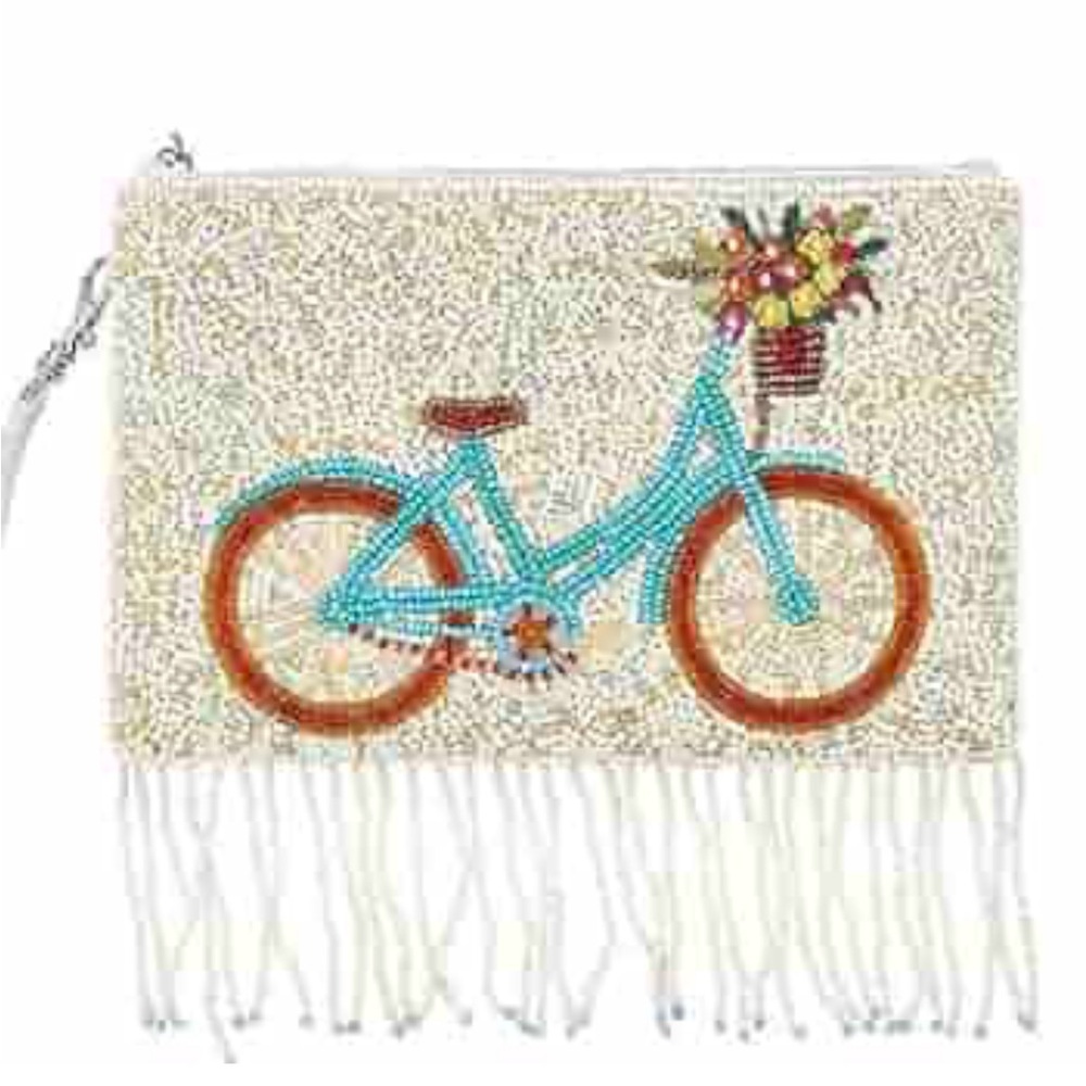 Bamboo Trading Company Crossbody beaded Bag Bicycle, Multicolor, 7.5" W x 4.5" H